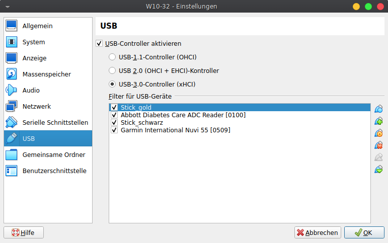 USB-Einstellungen VBox